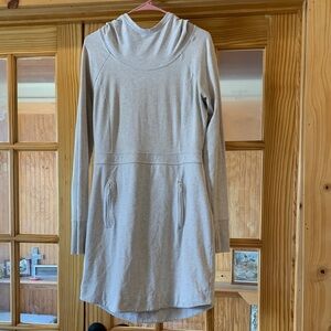 Women's Athleta Power Down Long Sleeve Cowl Neck Athletic Dress Oatmeal M